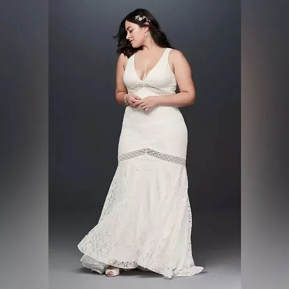 GALINA V-Neck Lace Illusion Wedding Dress, White, NWT, Size 20W - Picture 2 of 14